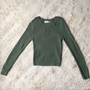 Ribbed Olive Green Crew Neck Sweater